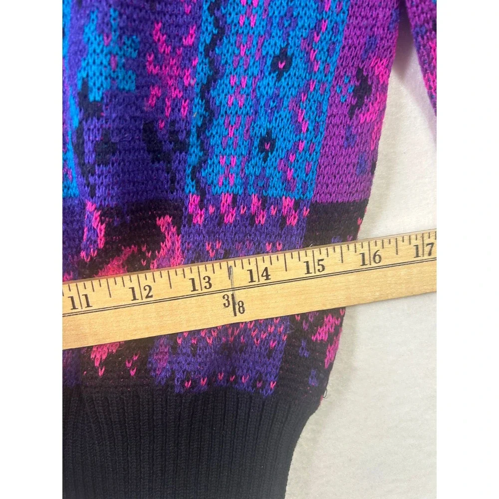 Vintage Meister Patchwork Knit Sweater Pink‎ Purple Blue Wool Blend Crewneck